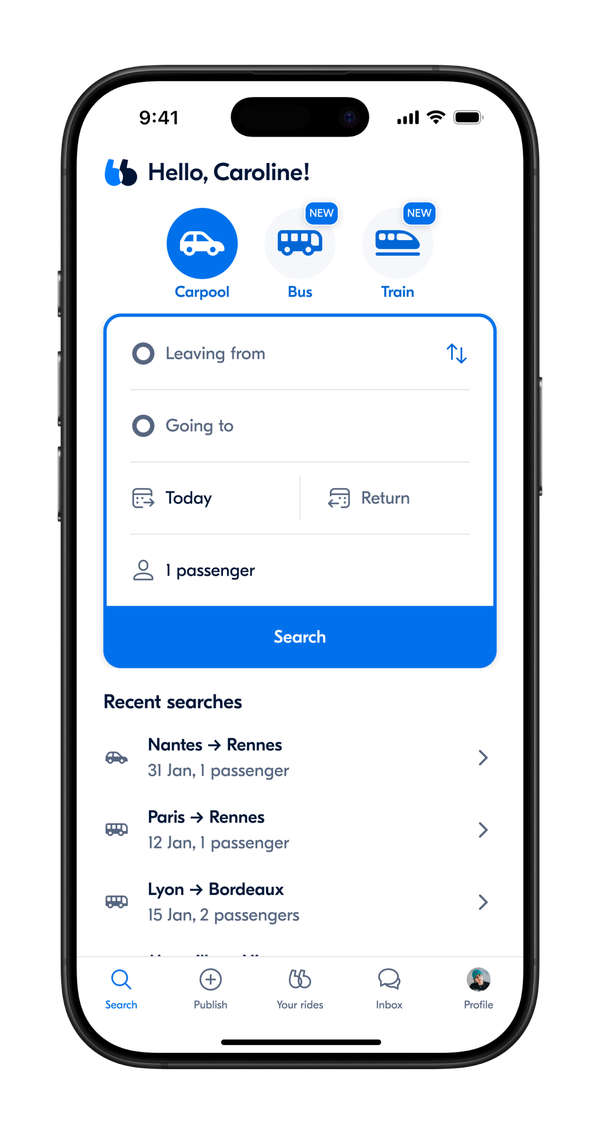 Головний екран застосунку BlaBlaCar